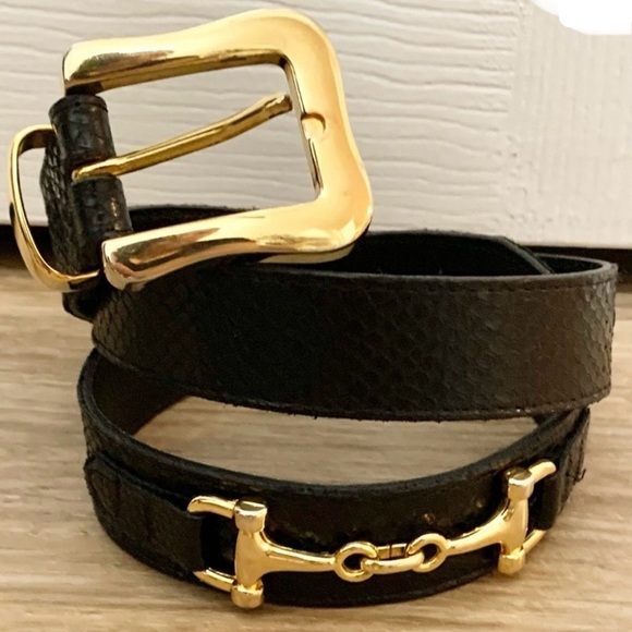 ESCADA Women’s Gold Tone Hardware Horse Bit Black Snake Skin Belt Size Large main image 16